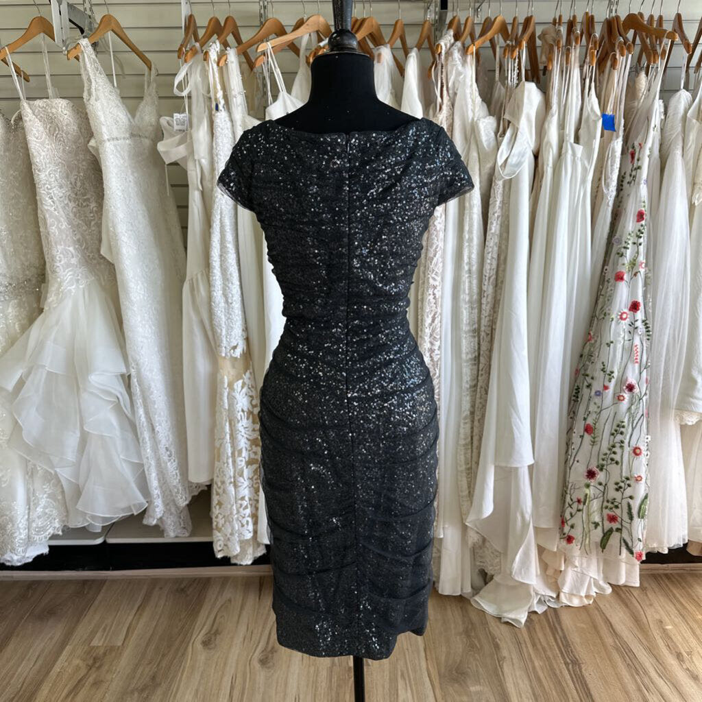 Ralph Lauren Grey Sequin Ruched Midi Dress 12