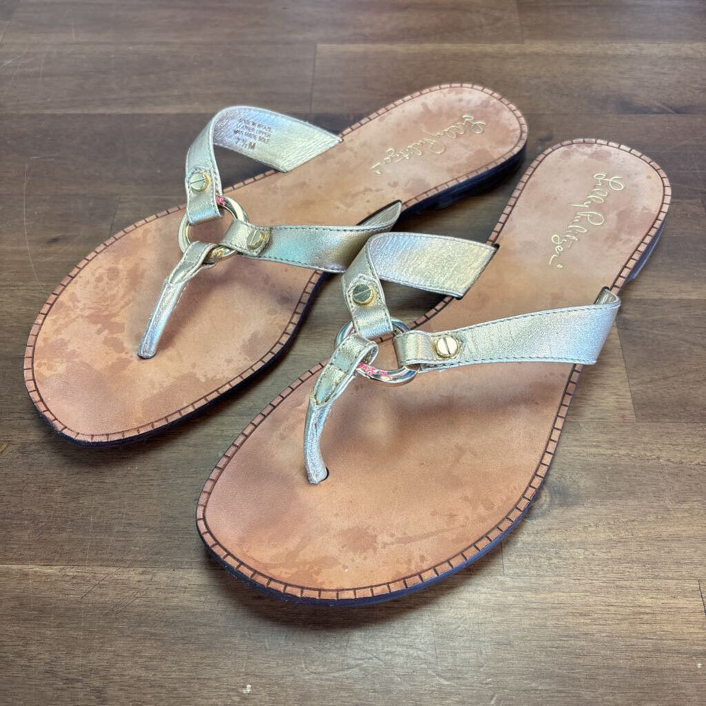 Lilly Pulitzer Brown Leather/ Gold Strap Sandals 7.5