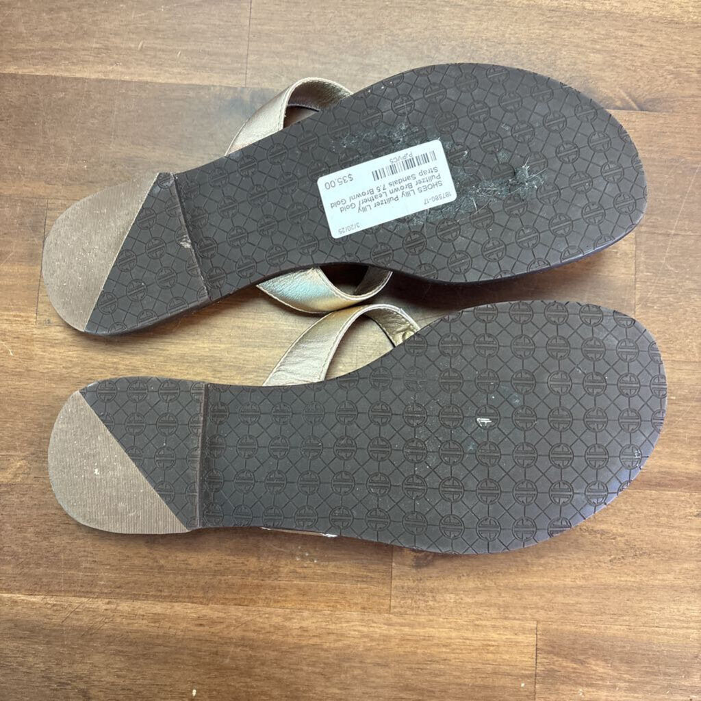 Lilly Pulitzer Brown Leather/ Gold Strap Sandals 7.5