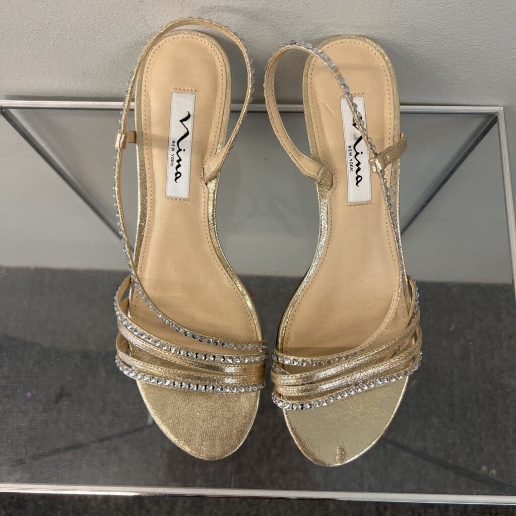 Nina Gold/ Rhinestone Strappy Heels 7.5