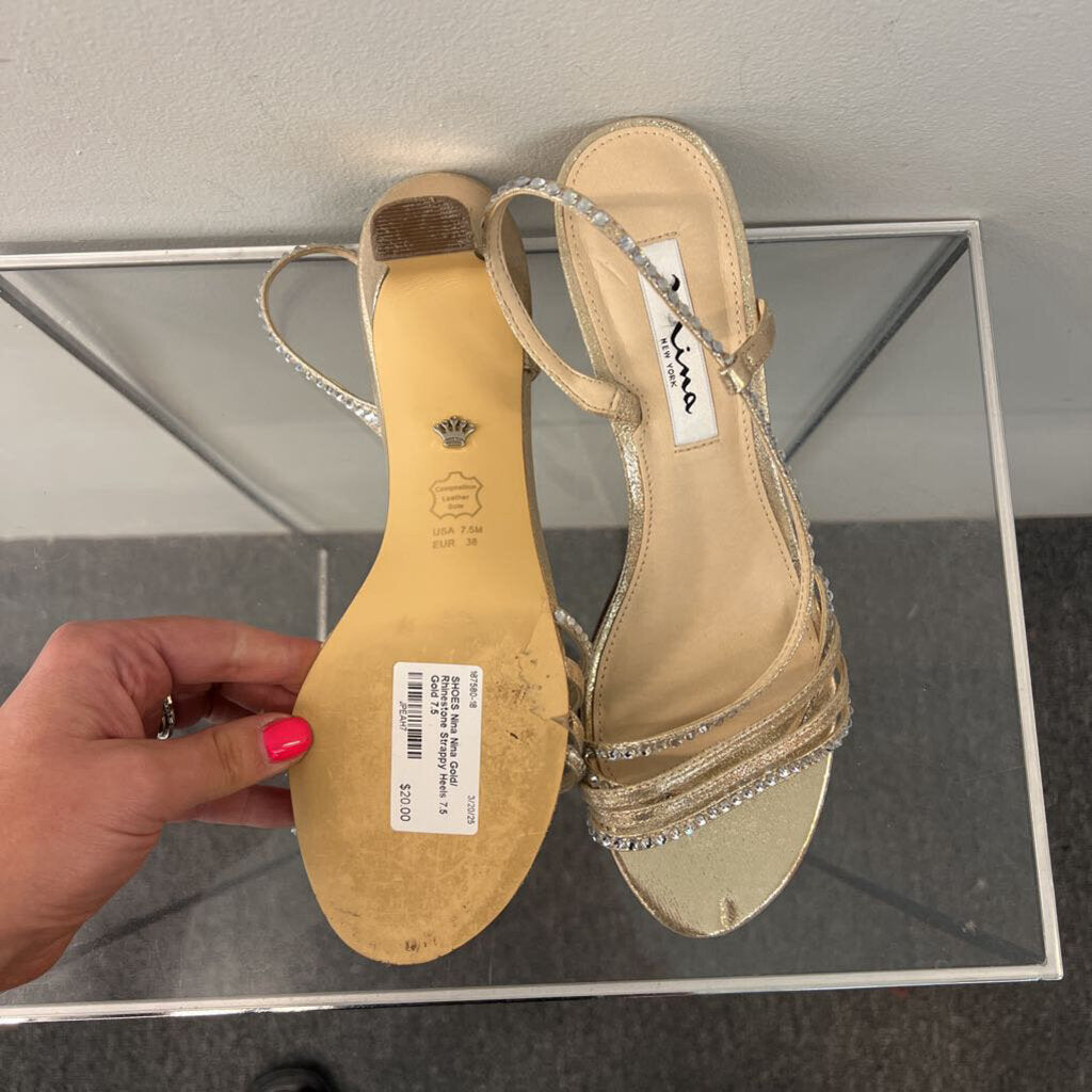 Nina Gold/ Rhinestone Strappy Heels 7.5