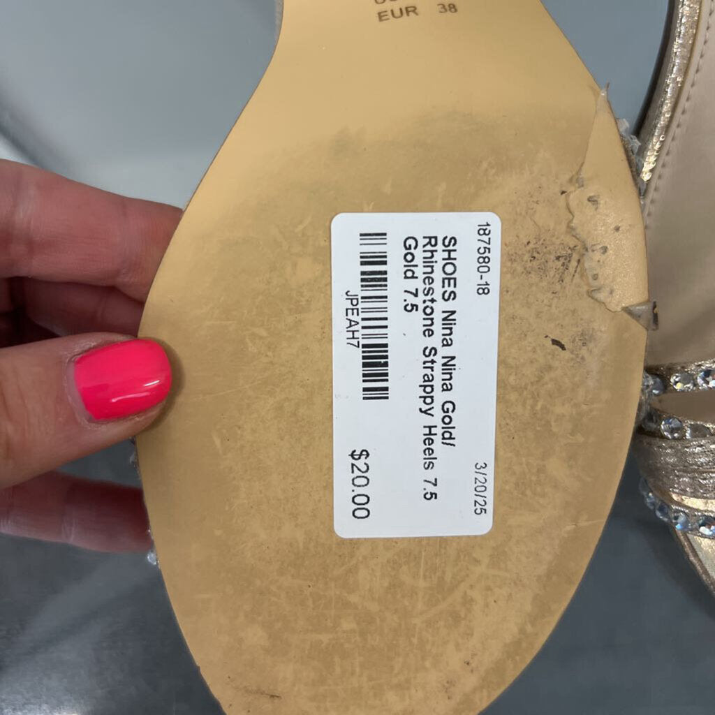 Nina Gold/ Rhinestone Strappy Heels 7.5