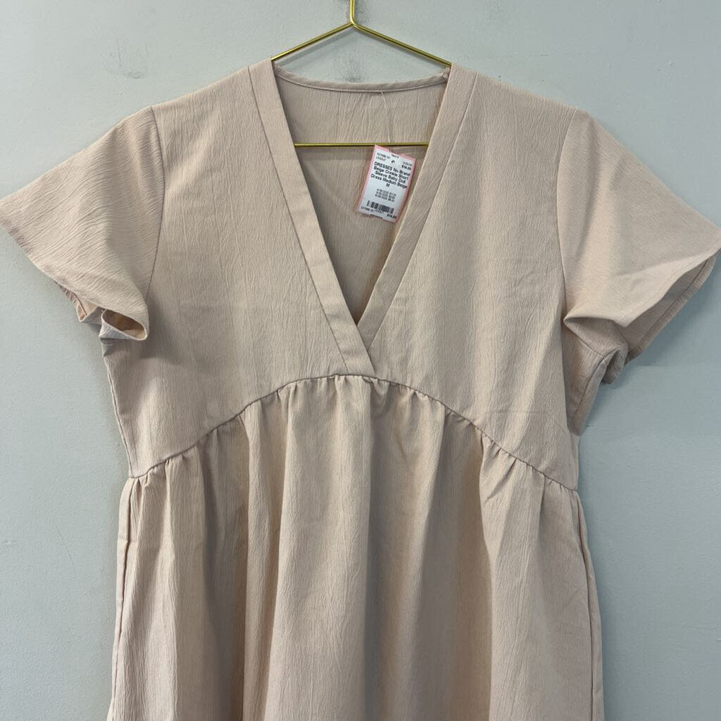 Beige Crinkle Short Sleeve Baby Doll Dress Medium