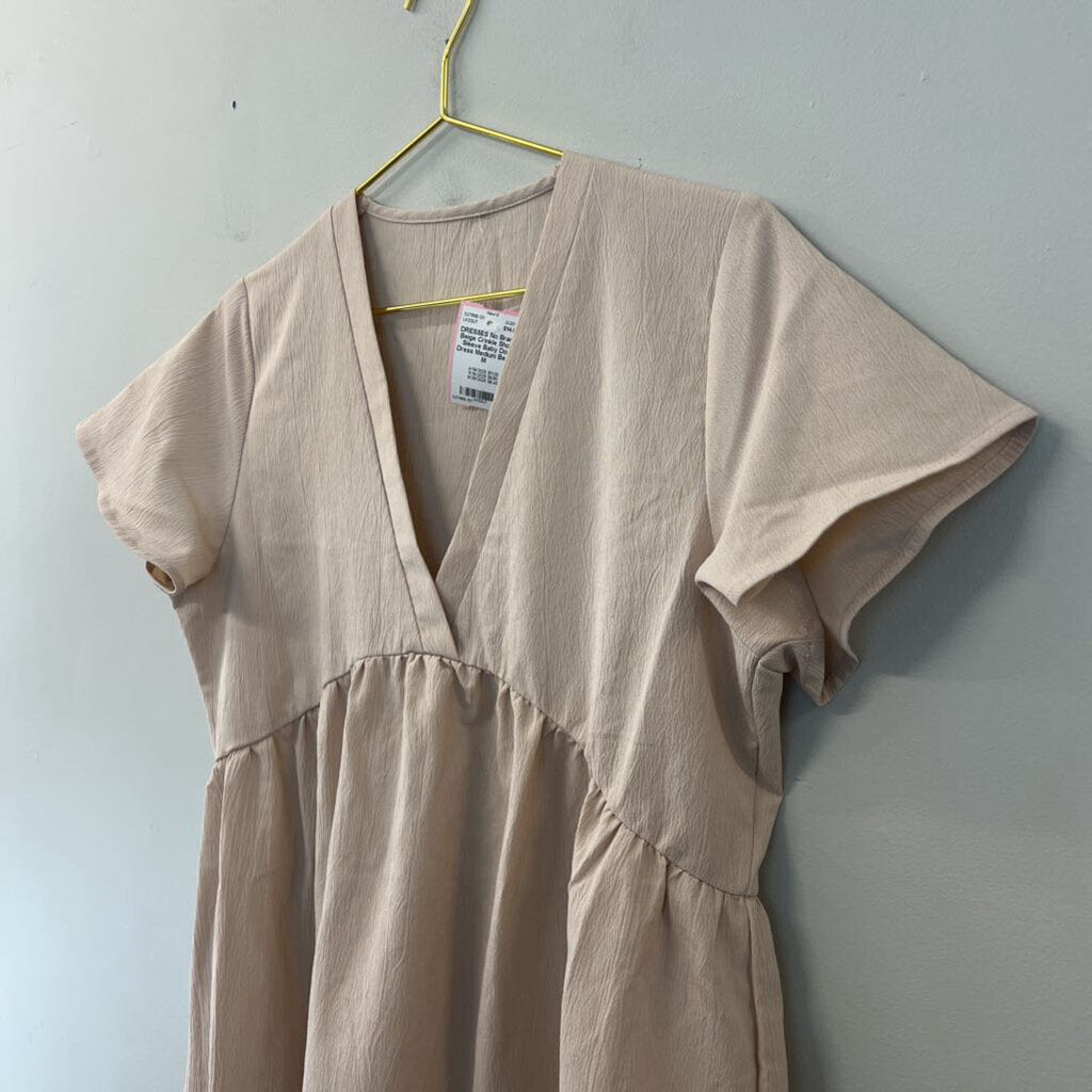 Beige Crinkle Short Sleeve Baby Doll Dress Medium