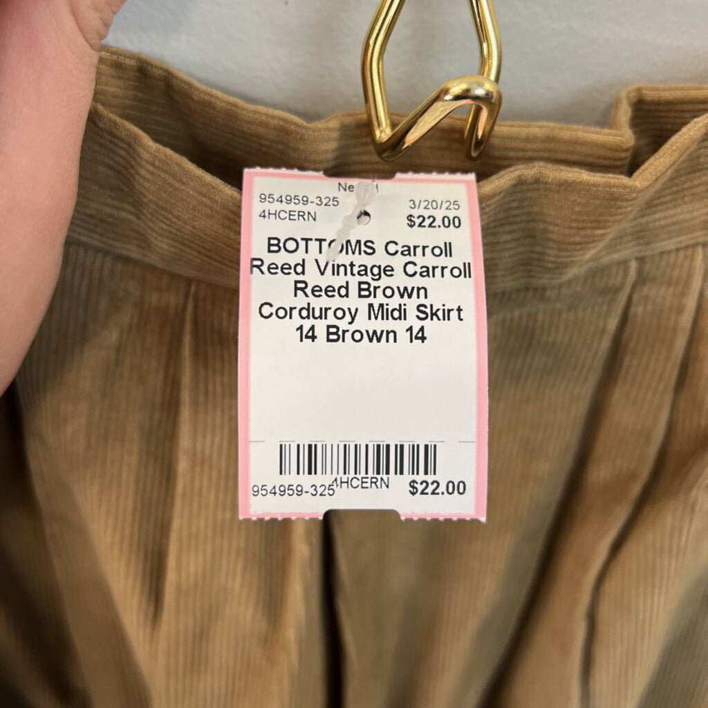 Vintage Carroll Reed Brown Corduroy Midi Skirt 14