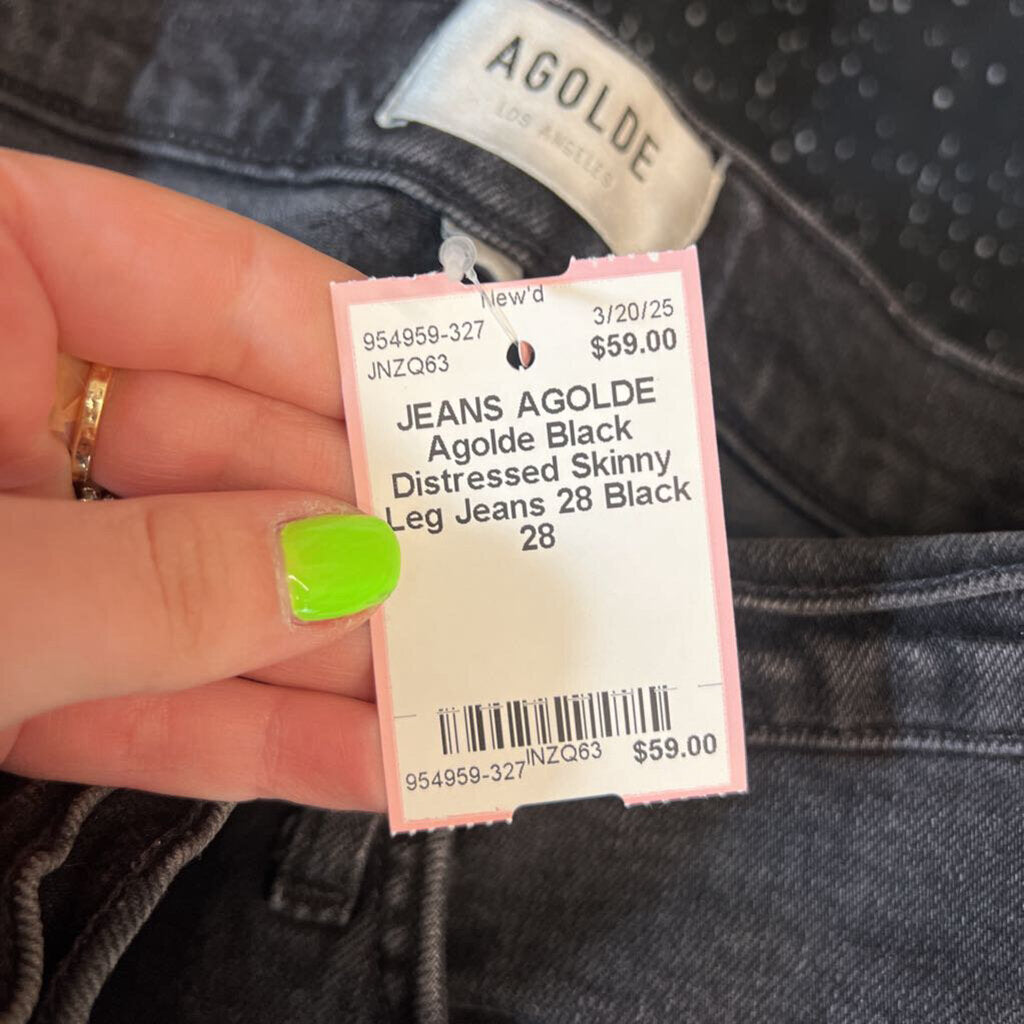 Agolde Black Distressed Skinny Leg Jeans 28