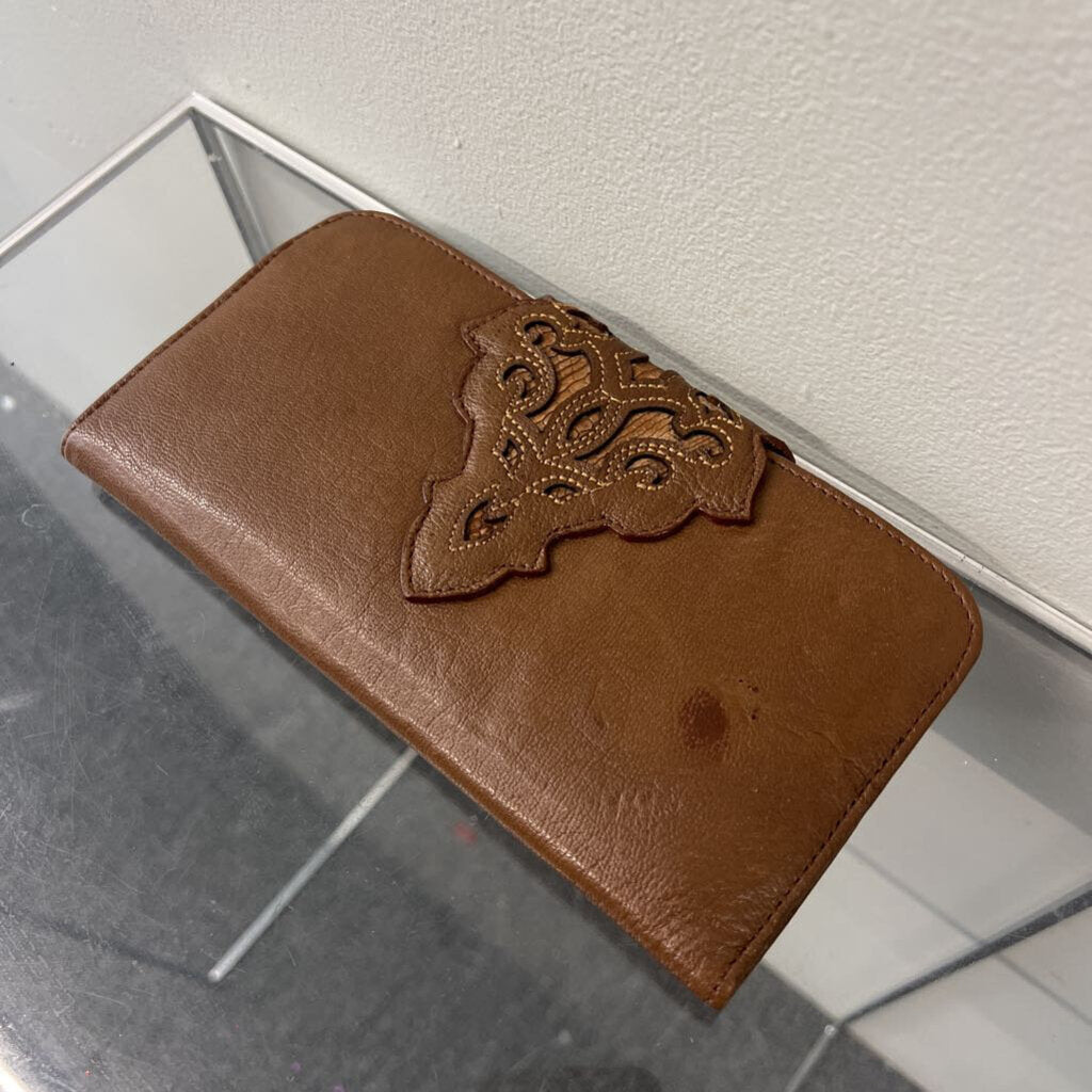 Corral Brown Leather Laser Cut Fold Over Wallet