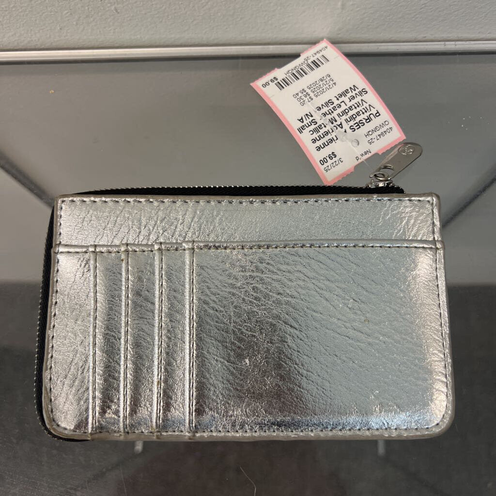 Adrienne Vittadini Metallic Silver Leather Small Wallet