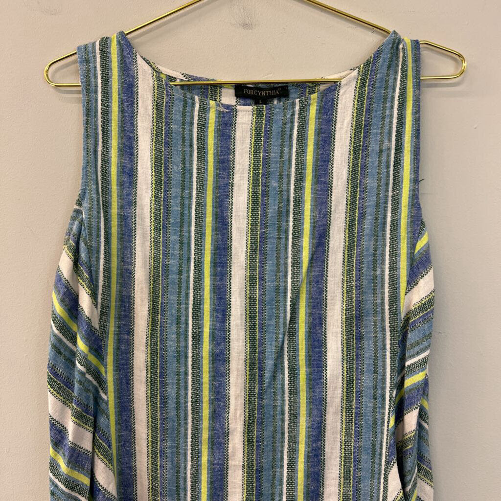 For Cynthia Blue/ Multi Striped Sleeveless Dress Large