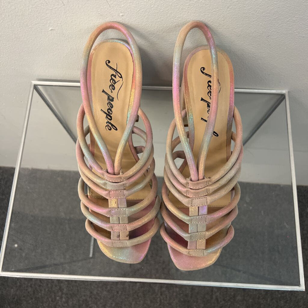 Free People Beige/ Metallic Multi Colette Cinched Heels 39