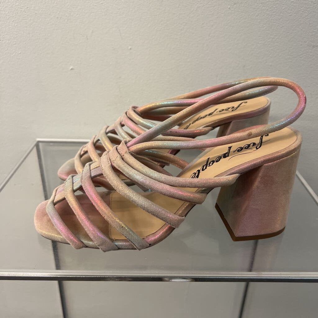 Free People Beige/ Metallic Multi Colette Cinched Heels 39