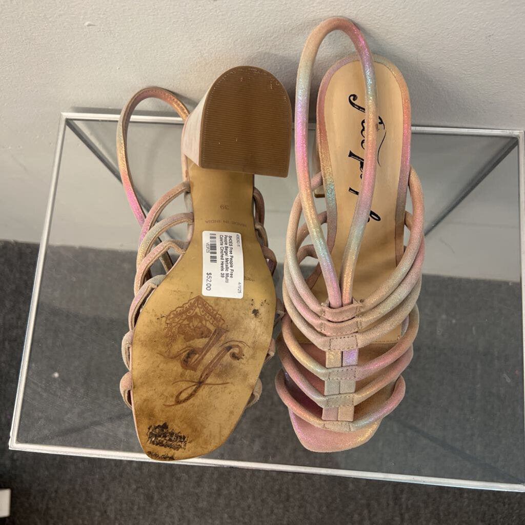 Free People Beige/ Metallic Multi Colette Cinched Heels 39