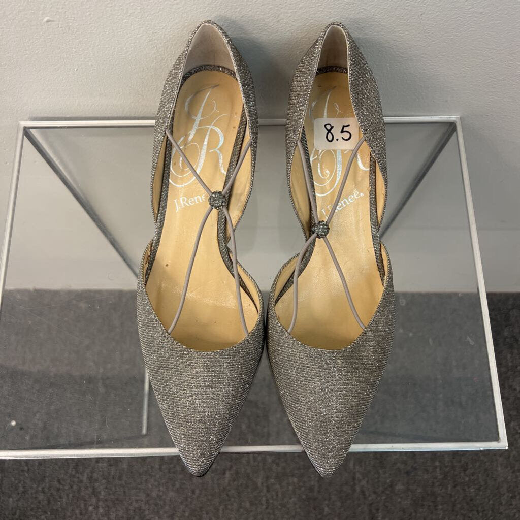 J Renee Silver Sparkle Point Toe Pump Heels 8.5