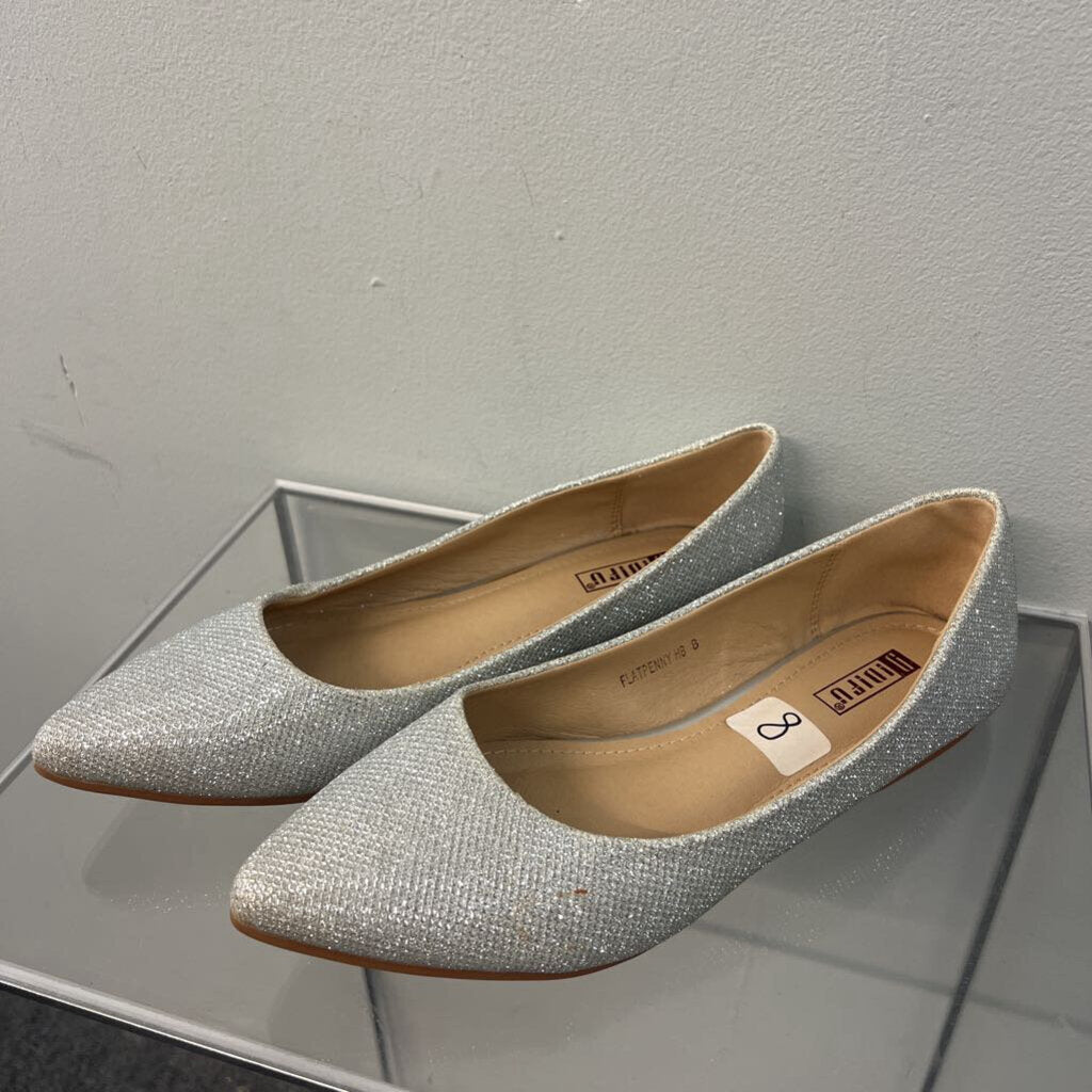 Silver Sparkle Point Toe Flat Shoes 8