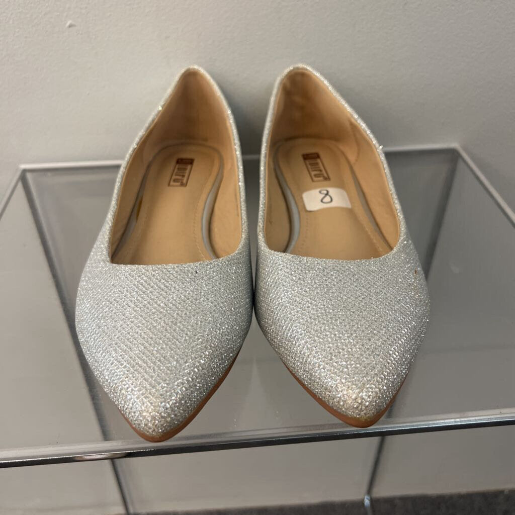Silver Sparkle Point Toe Flat Shoes 8
