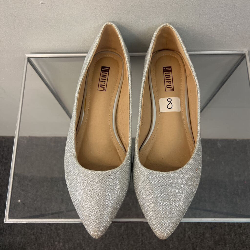Silver Sparkle Point Toe Flat Shoes 8