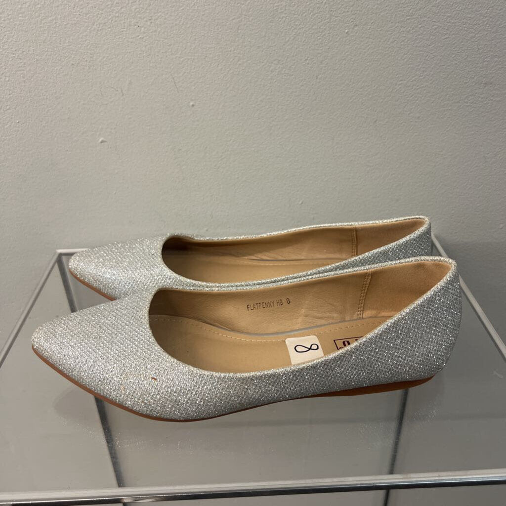 Silver Sparkle Point Toe Flat Shoes 8