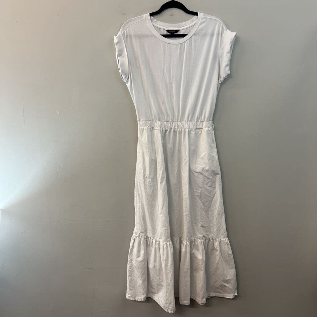 Banana Republic White Short Sleeve Ruffle Hem Maxi Dress Small