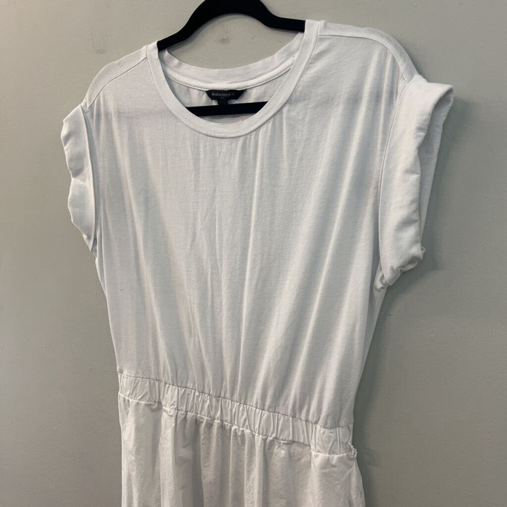 Banana Republic White Short Sleeve Ruffle Hem Maxi Dress Small