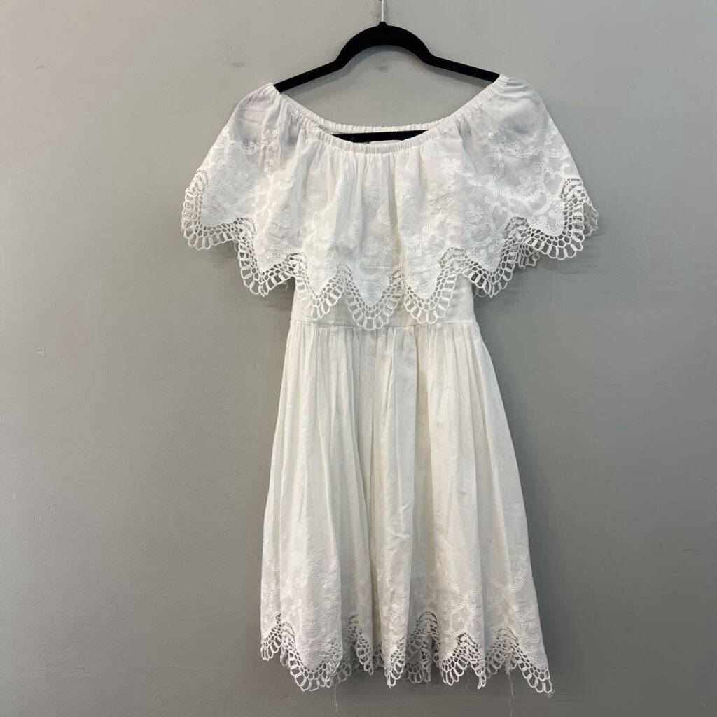 The Jetset White Embroidered Lace Off Shoulder Dress Medium