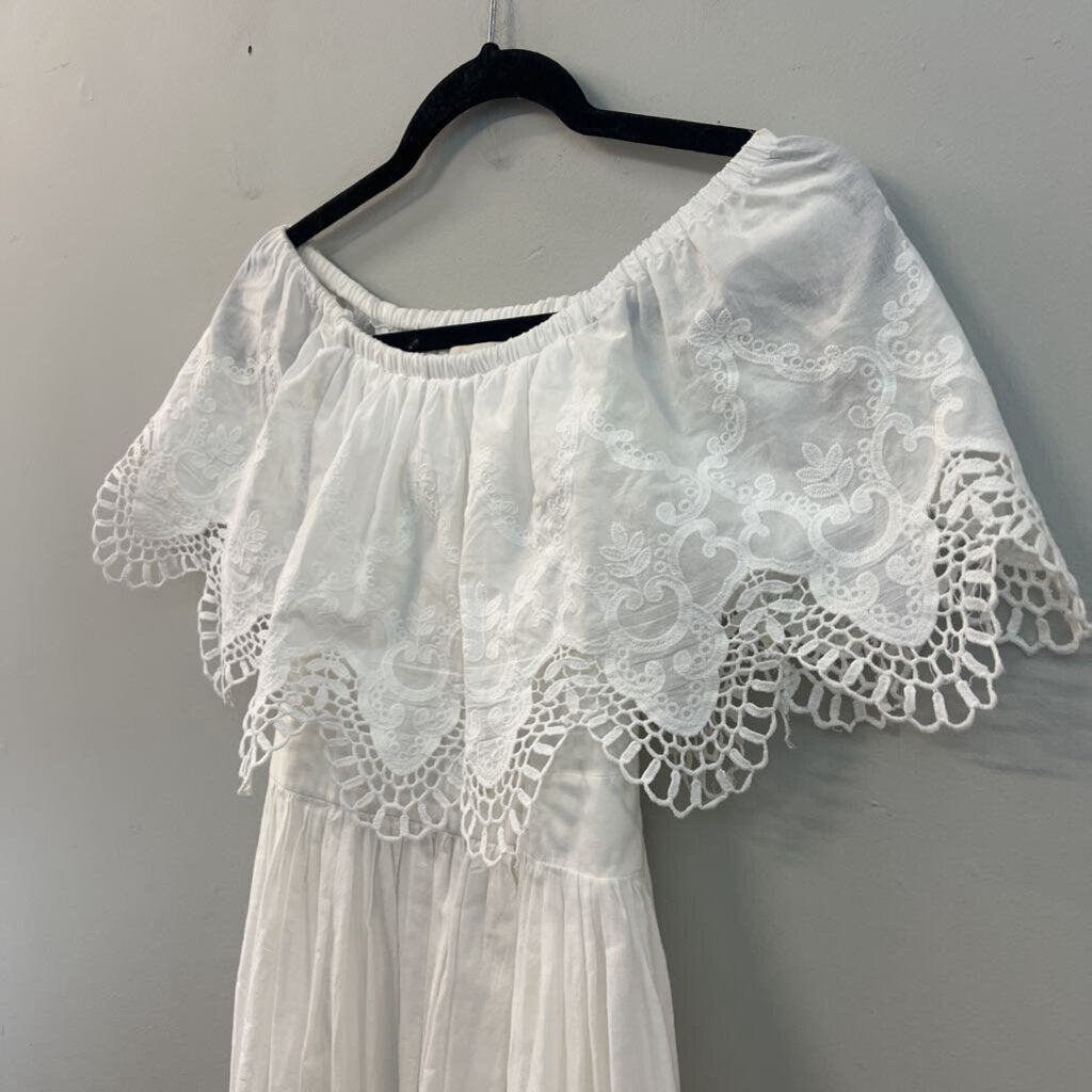 The Jetset White Embroidered Lace Off Shoulder Dress Medium