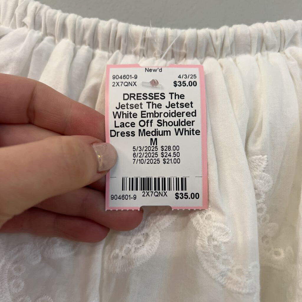 The Jetset White Embroidered Lace Off Shoulder Dress Medium