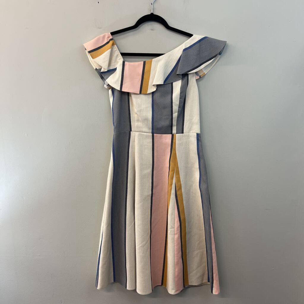 Asos Cream/ Multi Striped Ruffle Top Midi Dress 6