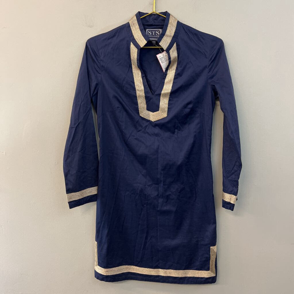 Sail to Sable Navy/ Gold Long Sleeve Dress XXS