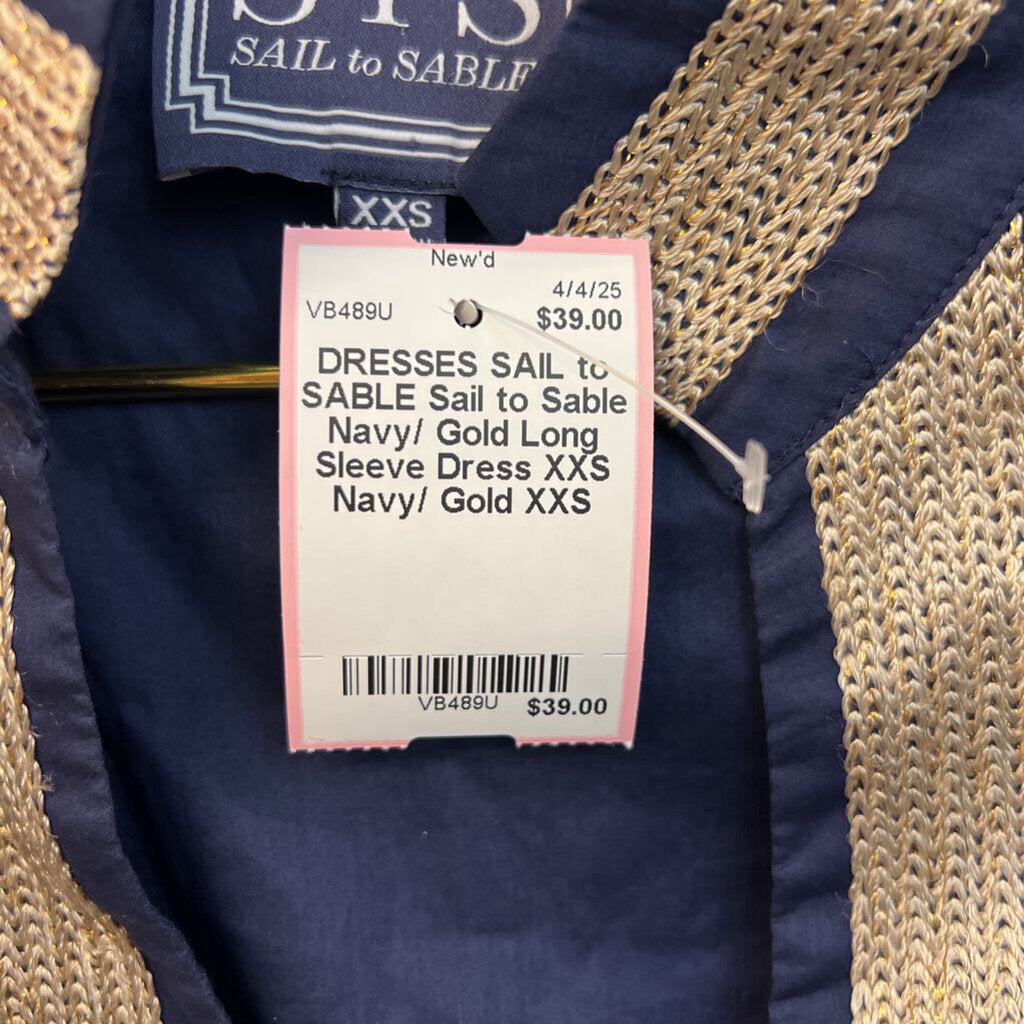Sail to Sable Navy/ Gold Long Sleeve Dress XXS
