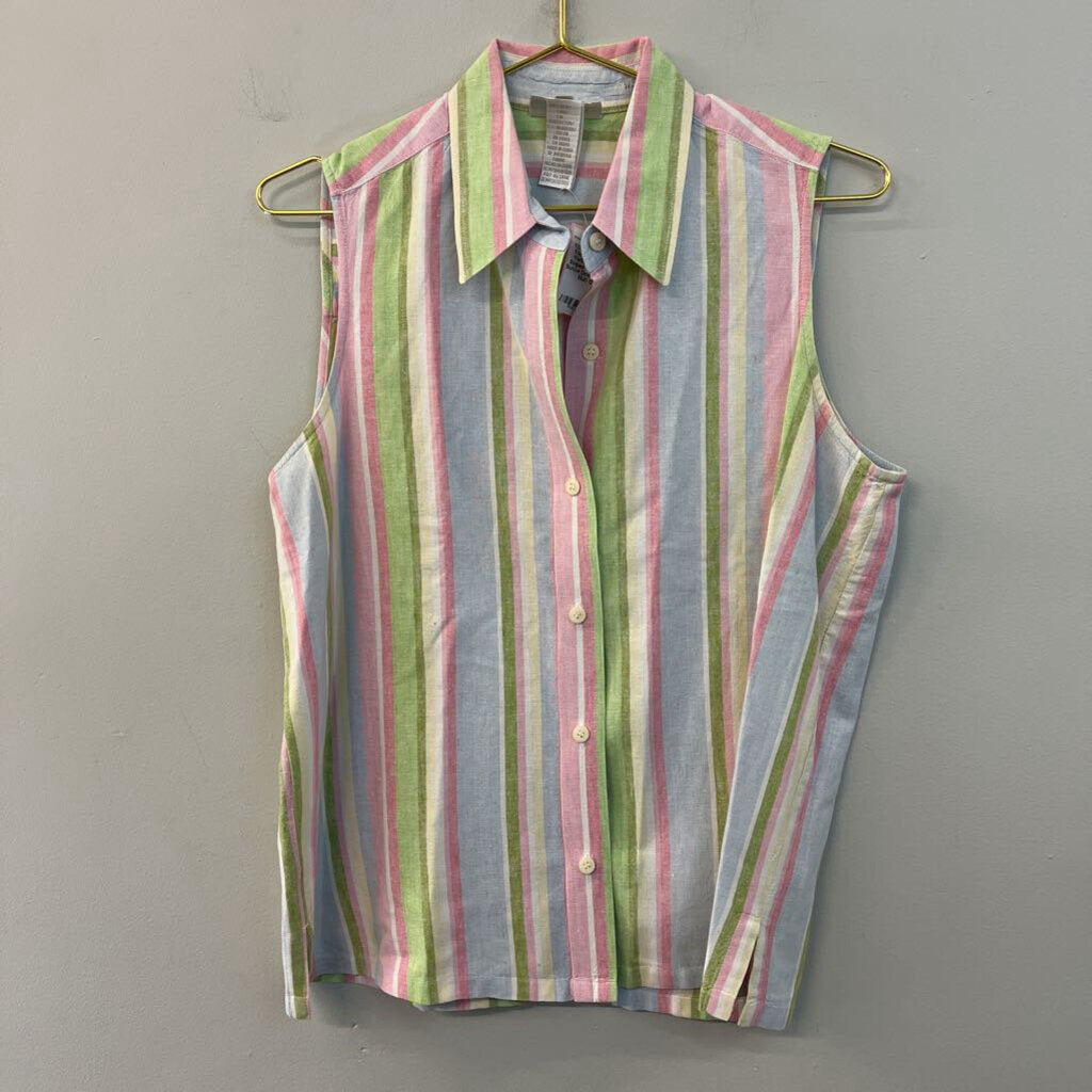 Jones New York Multi Color Striped Sleeveless Button Down Top 12