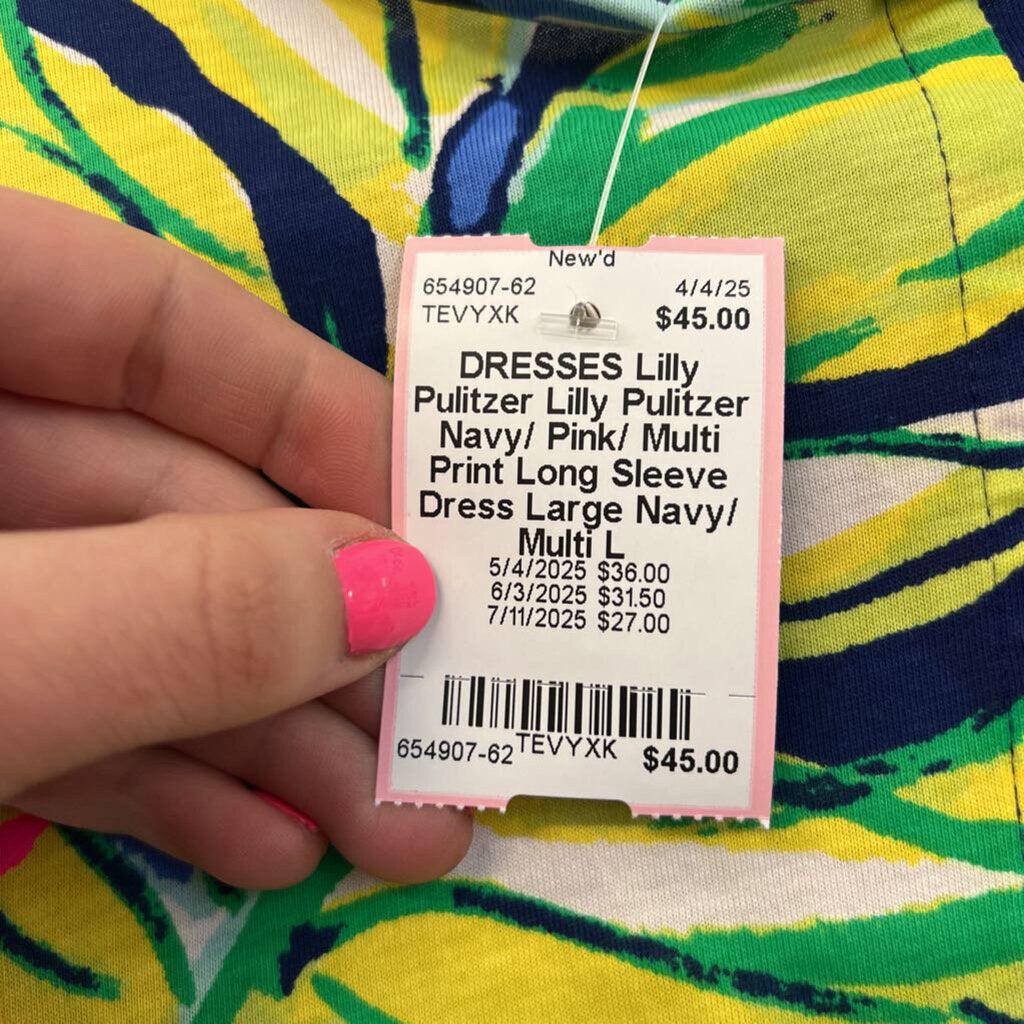 Lilly Pulitzer Navy/ Pink/ Multi Print Long Sleeve Dress Large