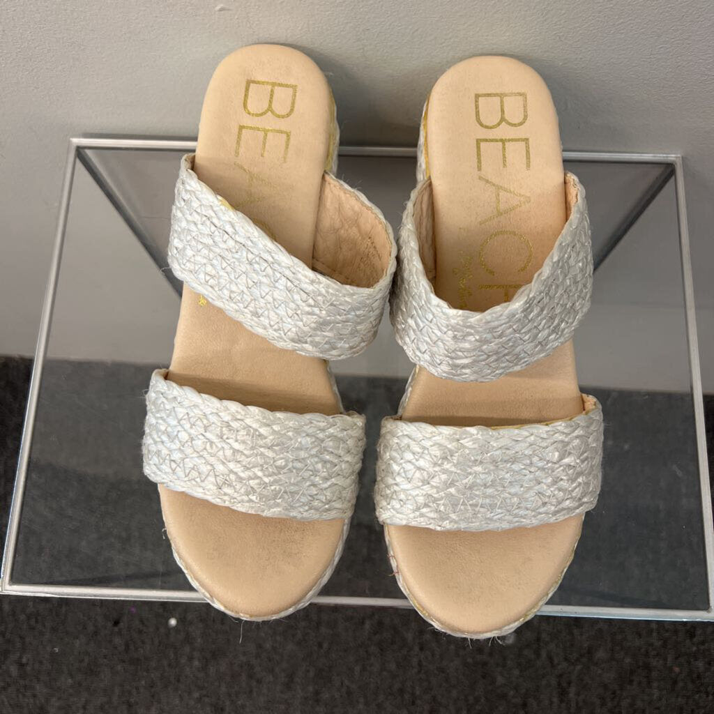 Beach by Matisse White Woven Platform Sandal Heels 10