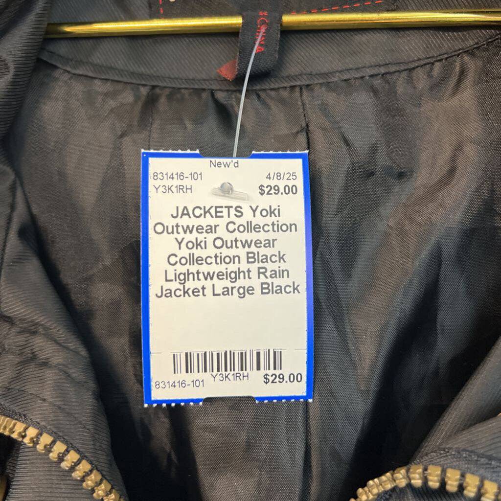 Yoki Outwear Collection Black Lightweight Rain Jacket Large