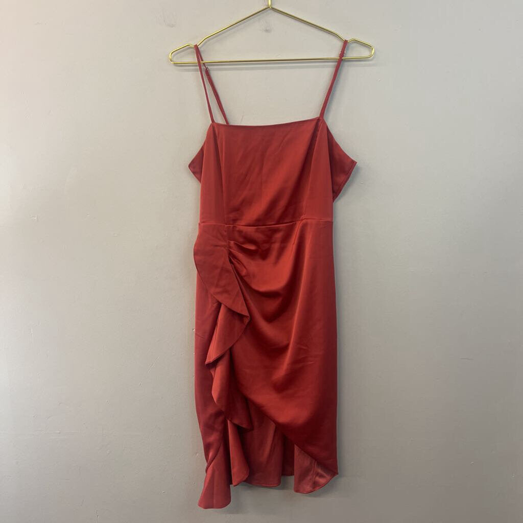 Lulus Orange Silky Ruffle Detail Dress Medium