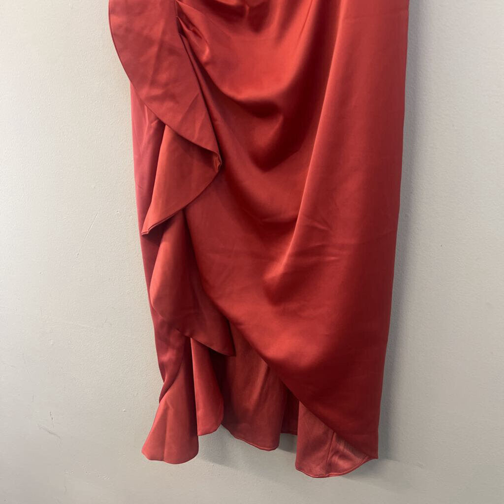 Lulus Orange Silky Ruffle Detail Dress Medium