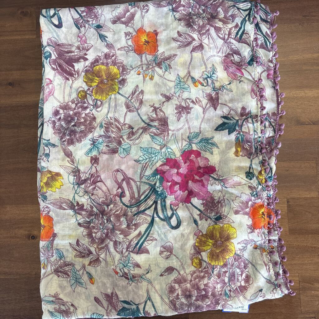 White/ Purple/ Multi Flower Print Scarf