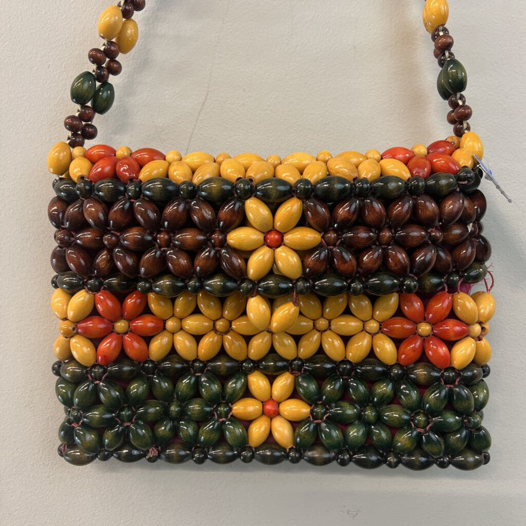 Brown/ Multi Wooden Beaded Purse