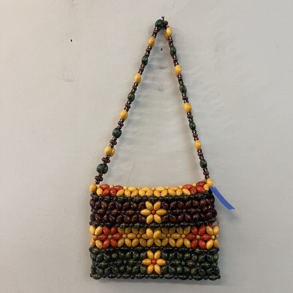 Brown/ Multi Wooden Beaded Purse