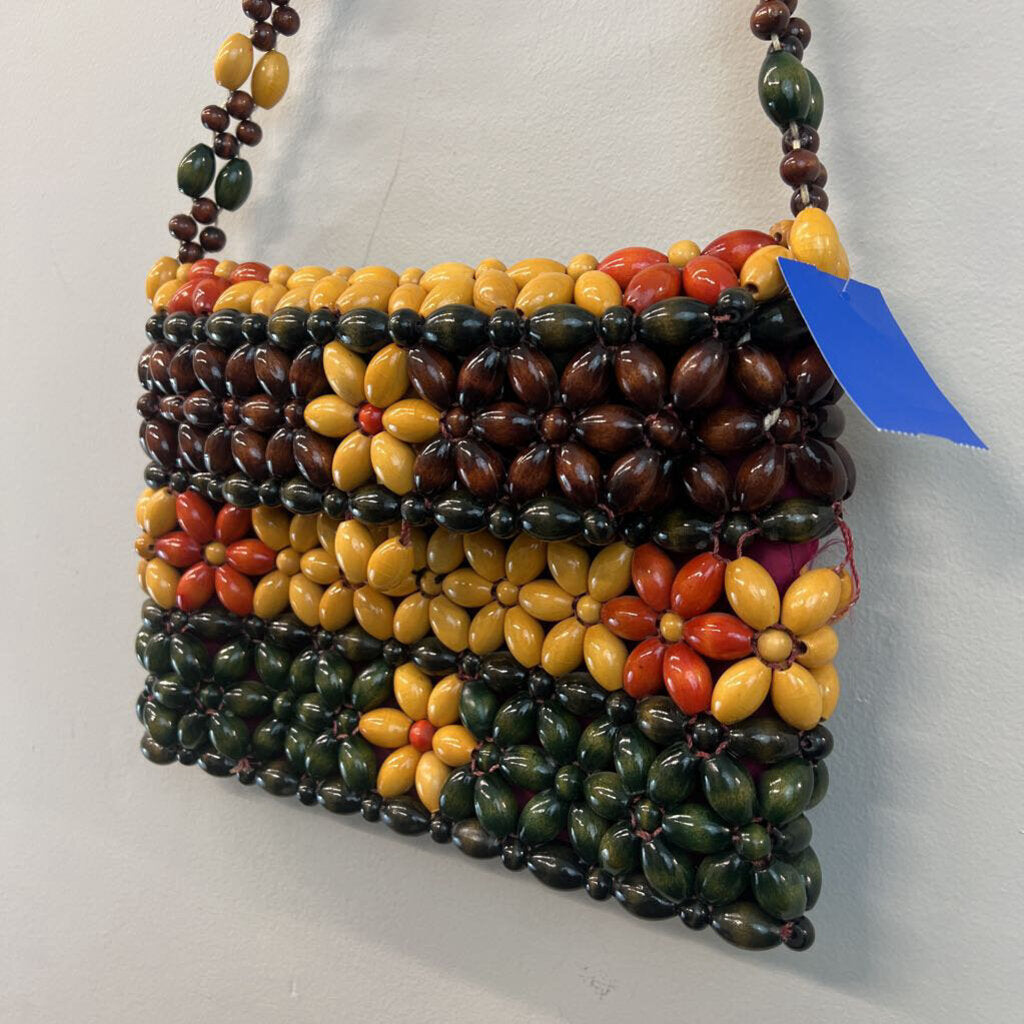 Brown/ Multi Wooden Beaded Purse