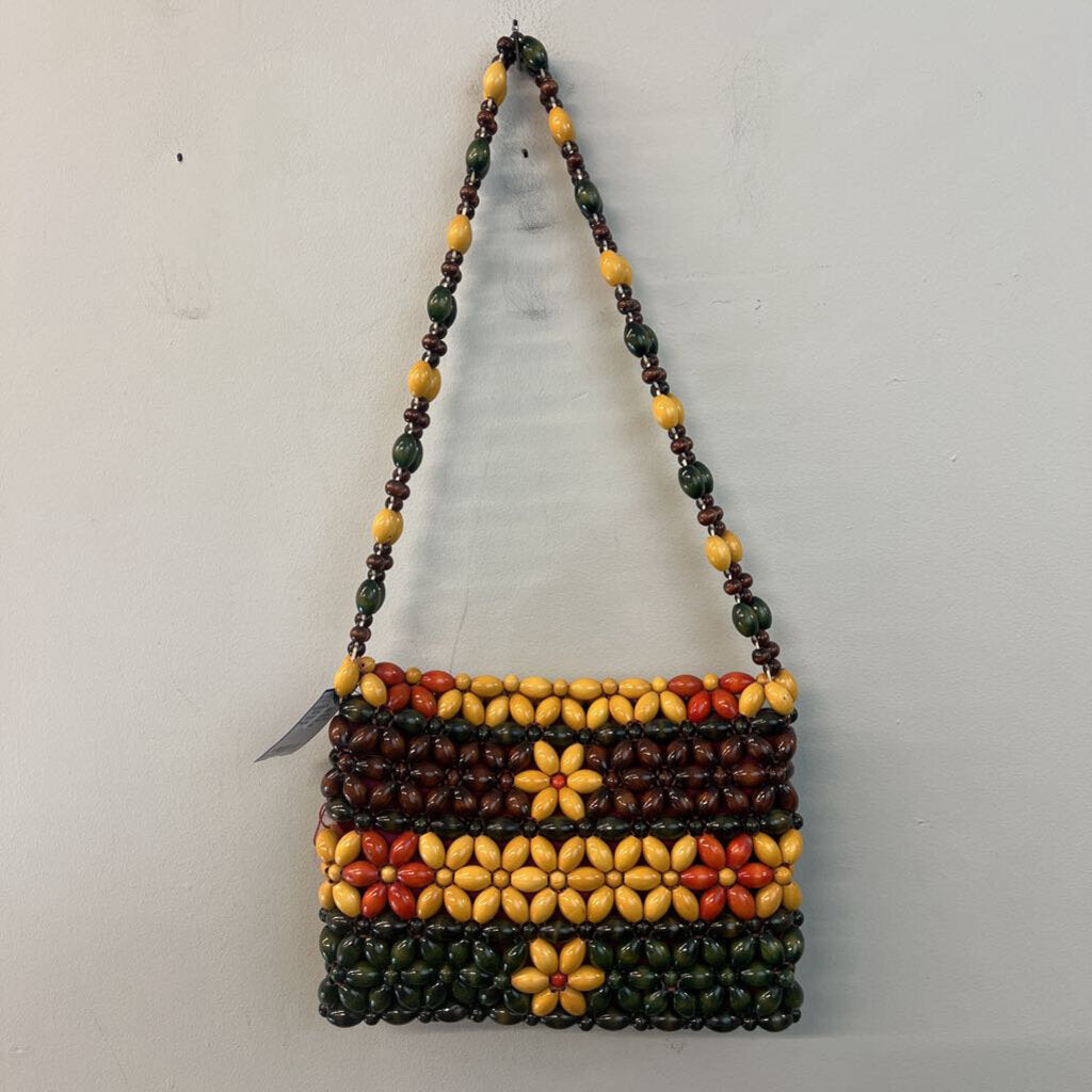 Brown/ Multi Wooden Beaded Purse