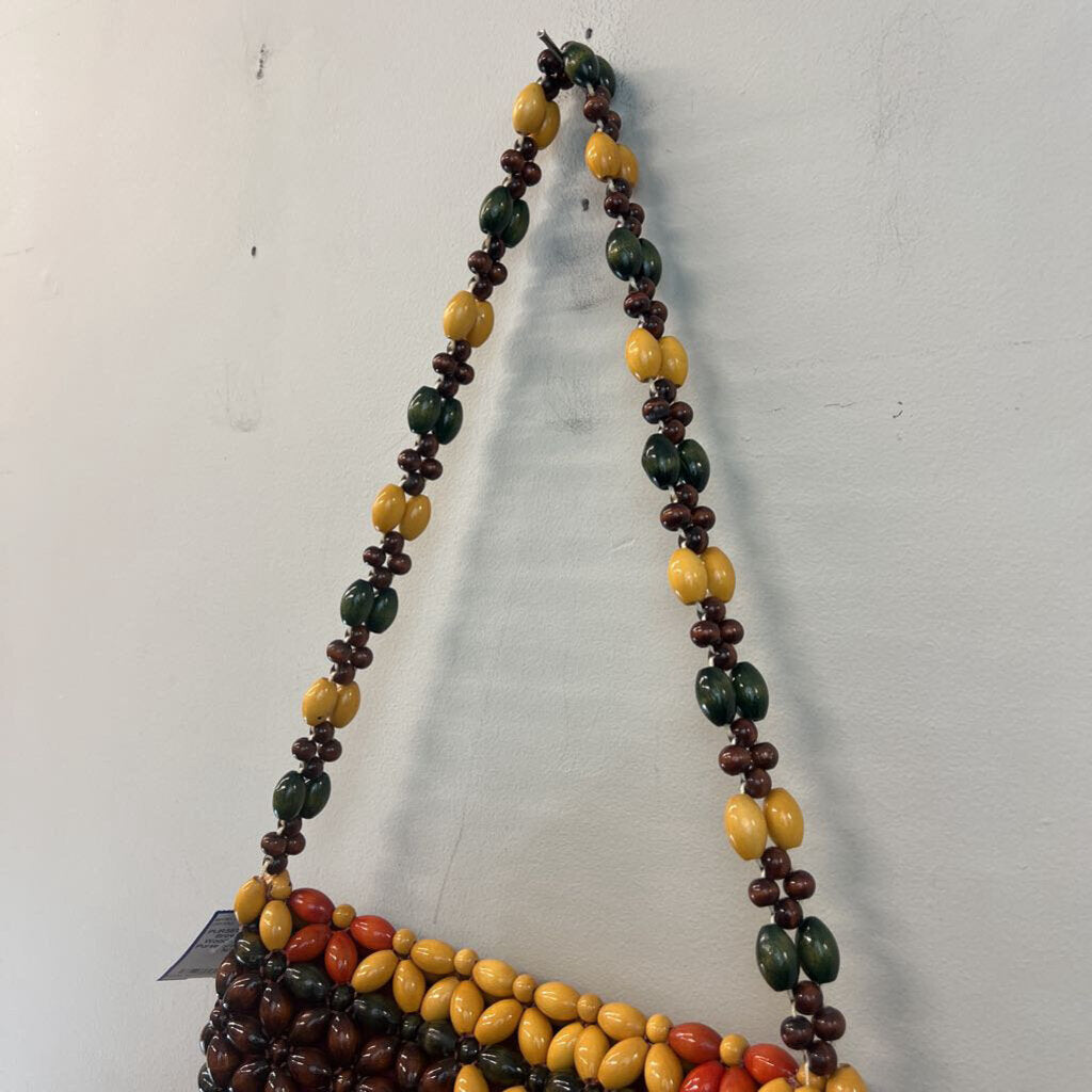 Brown/ Multi Wooden Beaded Purse