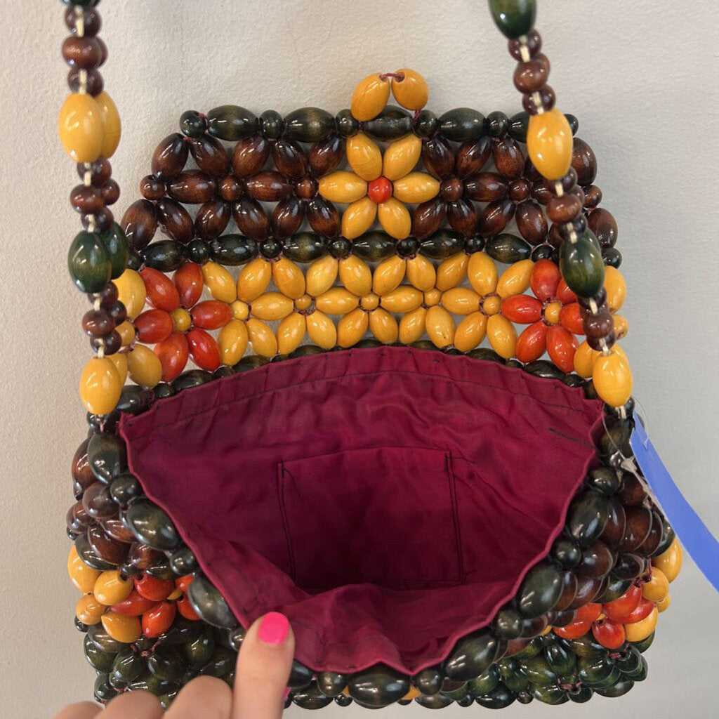 Brown/ Multi Wooden Beaded Purse