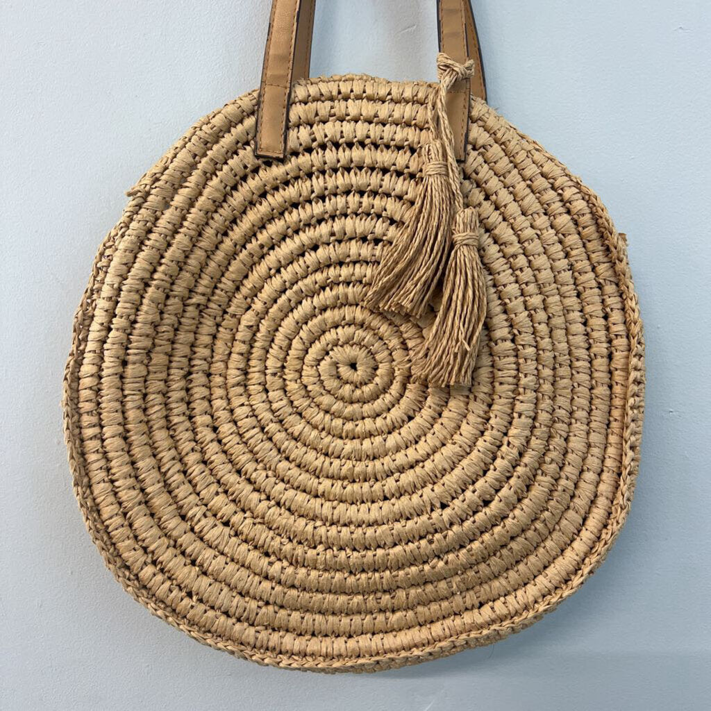 Brown Natural Straw Woven Circle Purse