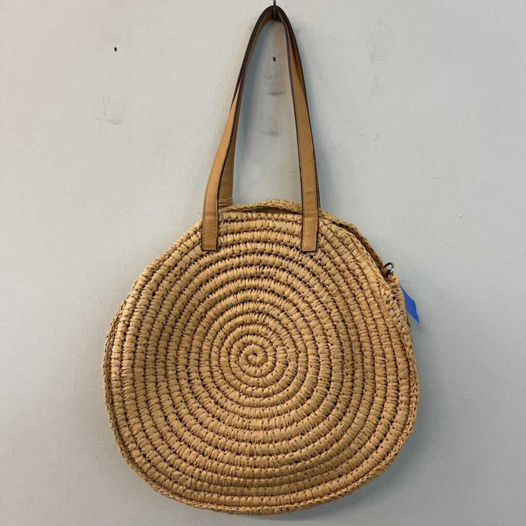 Brown Natural Straw Woven Circle Purse
