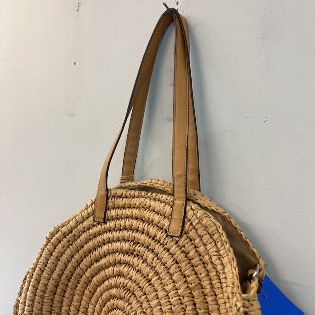 Brown Natural Straw Woven Circle Purse