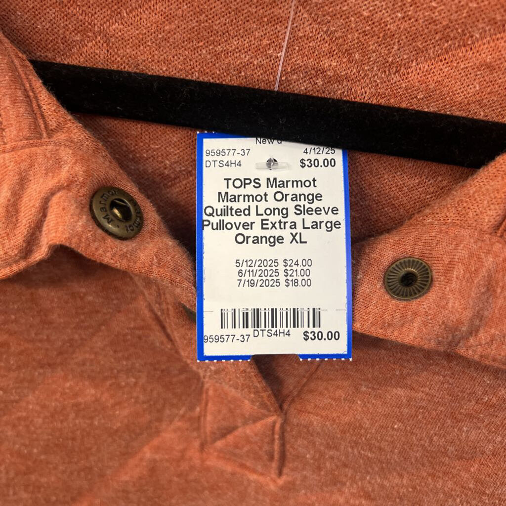 Marmot Orange Quilted Long Sleeve Pullover Extra Large