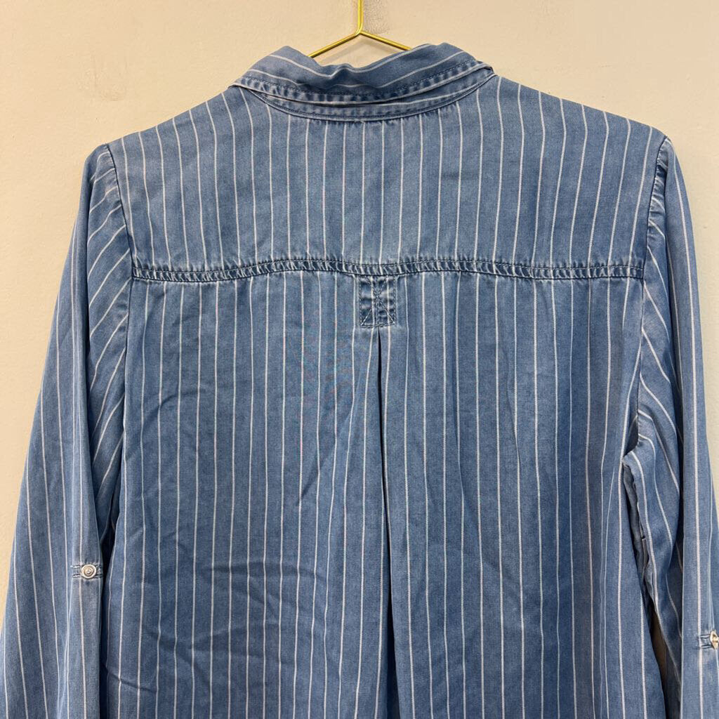 KUT Blue/ White Striped Chambray Long Sleeve Button Down Top Medium