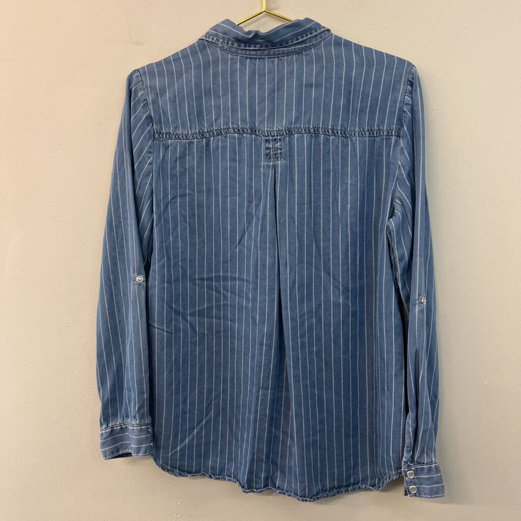 KUT Blue/ White Striped Chambray Long Sleeve Button Down Top Medium