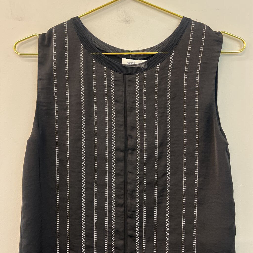 Vince Black/ White Embroidered Stripe Tank Top Extra Small