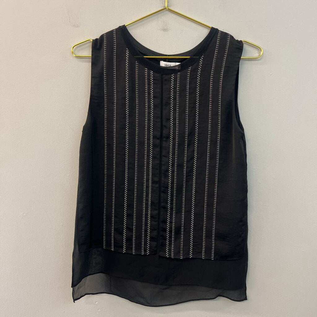Vince Black/ White Embroidered Stripe Tank Top Extra Small